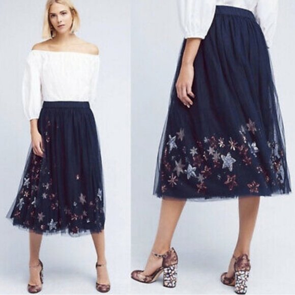 Anthropologie Moulinette Soeurs Sequins Stars and Moon Tulle Ballet Midi Skirt - Picture 1 of 8